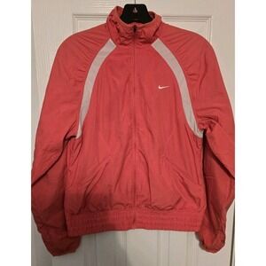 Nike Full Zip Windbreaker Jacket Womens Medium Pink Long Sleeve Drifit Mesh Line